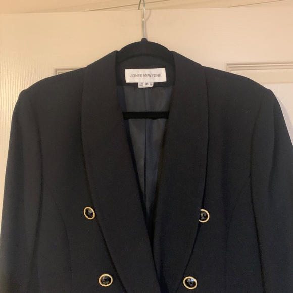 Jones New York Black Wool Shawl Collar Lined Double Breasted Blazer sz 10 - Picture 3 of 6